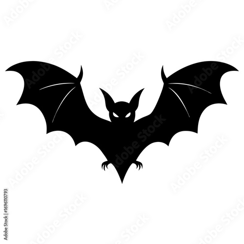 Isolated black bat silhouette with spread wings, suitable for halloween season