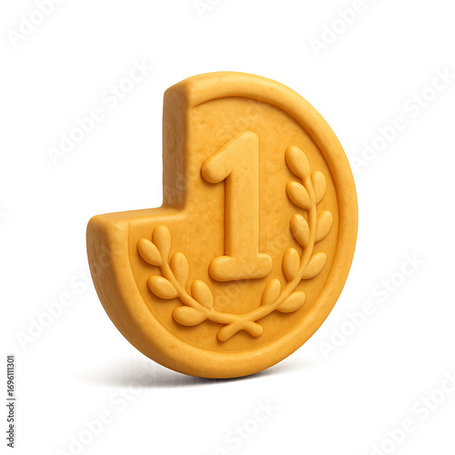 3d golden coin number one icon for finance and award design