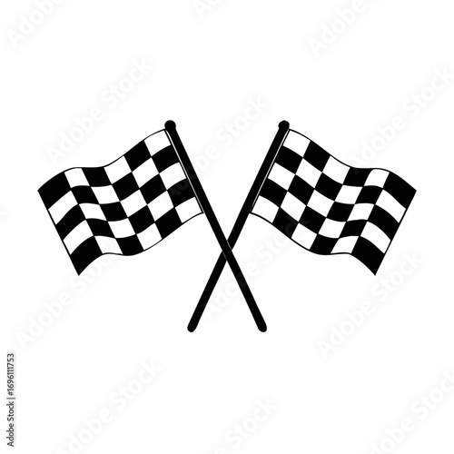 Crossed checkered flags symbolizing victory and competition in a black and white vector