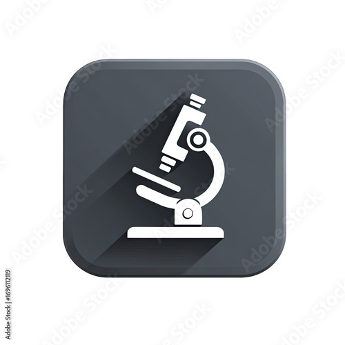 Square gray icon, microscope graphic