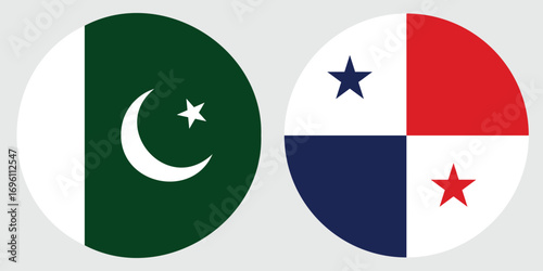 Round Flags of Panama and Pakistan on Grey Background, International Friendship Concept , vector design and illustration 