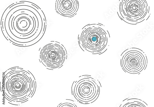 Abstract circular ripple patterns composed of thin concentric lines and subtle speckles on a white background