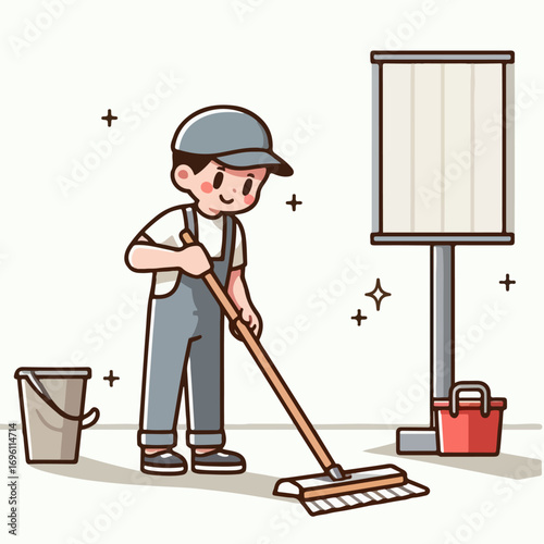 Illustration of a man mopping the floor