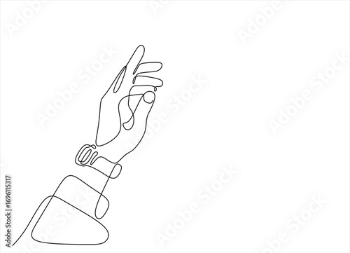 One line drawing hand pointing gesture. Finger instruction concept, Hand human with Pointing finger, continuous one line drawing.Hand drawn one line vector. Editable stroke