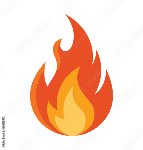 A set of hot fire and flame vector icons in a burning orange and red design for a symbol of heat, danger, or a blazing bonfire