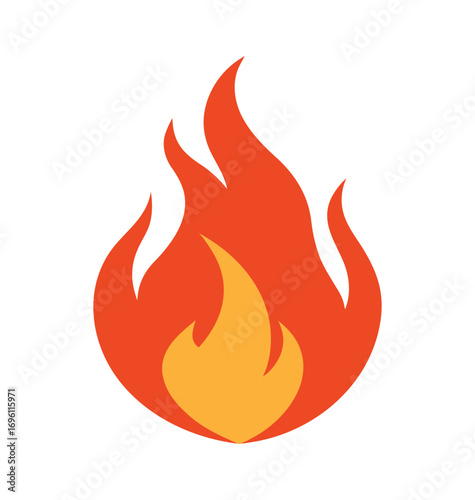A fiery set of vector flame icons, symbolizing hot danger, heat, and warmth