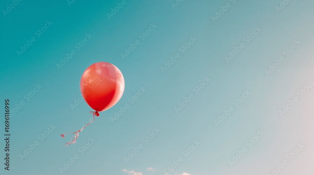 Obraz premium Red balloon floating in clear blue sky