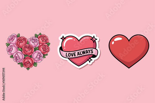 Heart shaped roses and hearts with text pink love