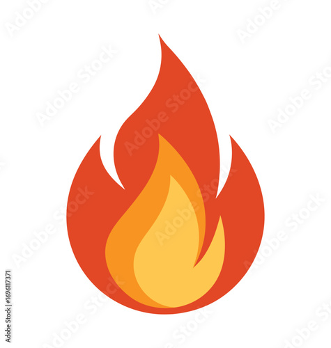 A fiery set of vector icons, featuring a burning flame symbol for heat, danger, and power