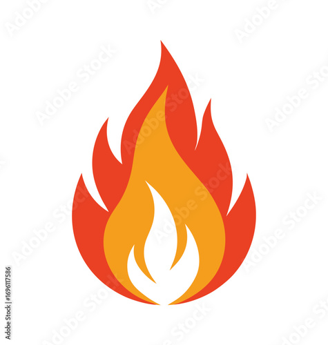 A fiery set of vector icons illustrates a powerful, burning flame design, symbolizing heat and danger