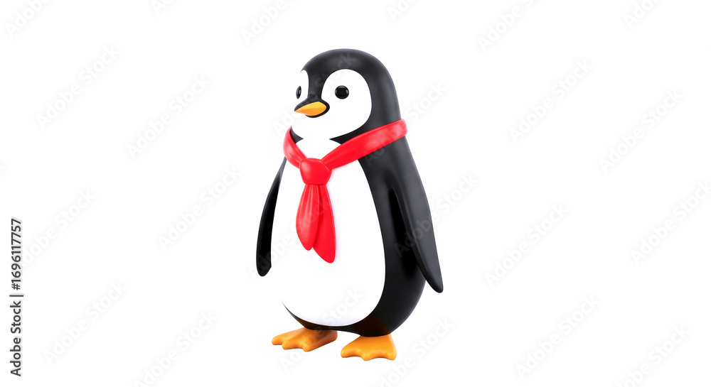 Fototapeta premium adorable penguin 3d model winter fashion, festive cheer, holiday charm, cute cartoon penguin, isolated on transparent background