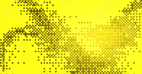 Abstract digital art featuring a pixelated pattern in shades of yellow and brown, creating a textured, mosaic-like effect with a bright central glow.