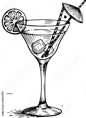 Cocktails alcoholic. Vector engraving style illustration
