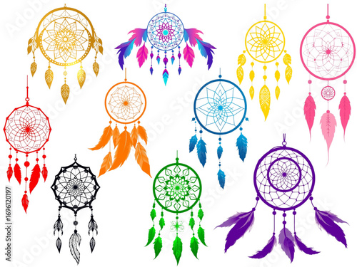Unleash Your Creativity with This New Vector Set of 10 Types of Dream Catchers, Each a Fresh and Beautiful Design Ready for Your Next Project.