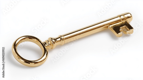 Antique gold key with transparent background