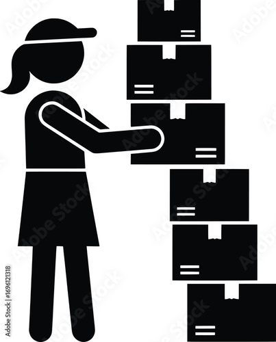 Worker Organizing Packages in a Stockroom Vector Illustration for Business Productivity in an Industrial Environment