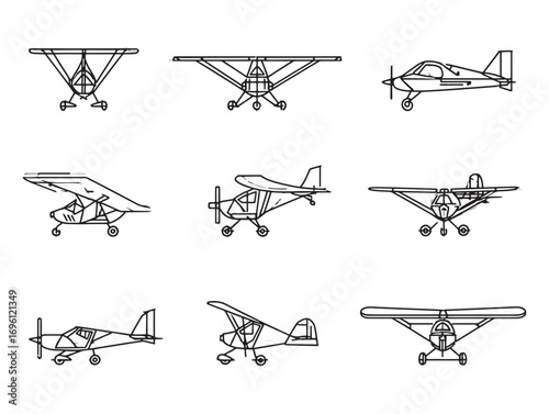 Ultralight aircraft small plane line illustration