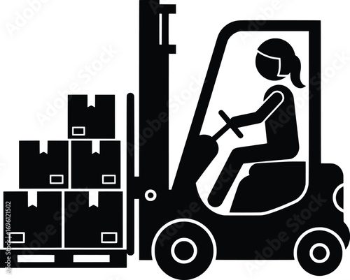 Action of Loading Pallets with Forklift Vector Illustration, Warehouse Environment, Industrial Setting, High-Resolution Black and White Design for SEO Optimization