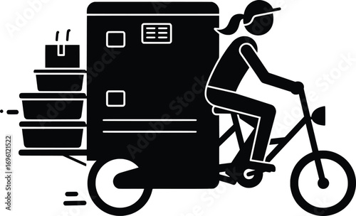 Action Event Delivery Biker Riding a Bicycle with Cargo in City Urban Environment Vector Illustration for Fast Shipping Concept