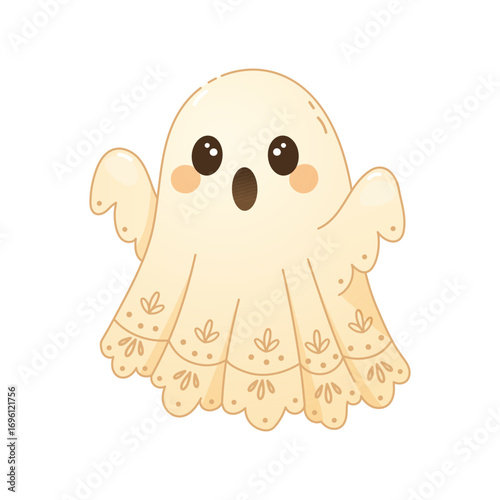 Cute cartoon ghost illustration with lace for Halloween theme