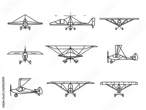 Ultralight aircraft air travel linear graphic
