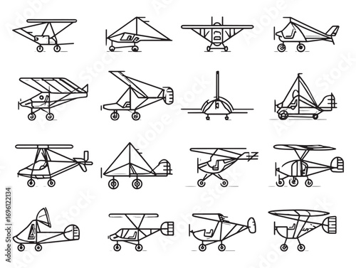 Ultralight aircraft flying machine clean outline