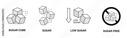 Set of Sugar Icons, Low Sugar and Sugar Free Labels Vector Illustration