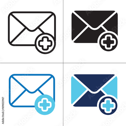 Health Mail icon set multiple style collection. Style Include outline, solid, dual tone. Vector illustration