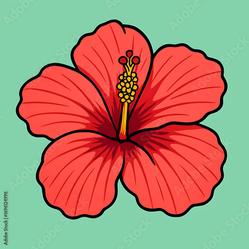 Vibrant red tropical hibiscus flower in full bloom, a beautiful botanical vector art illustration for summer design