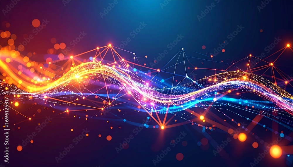 Obraz premium Beautiful Network connections visualized as flowing data streams vector style simple shapes 