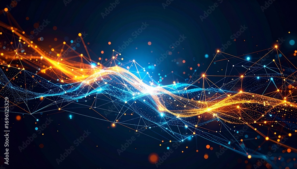 Obraz premium Beautiful Network connections visualized as flowing data streams vector style simple shapes 