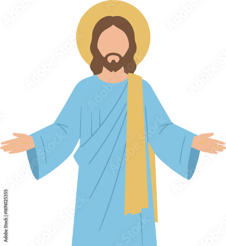 Simple Flat Illustration of Religious Figure Jesus Christ with Halo