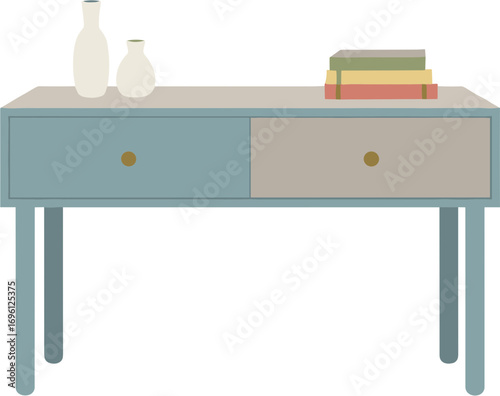 Minimalist Style Console Table with Vase and Books Interior Illustration
