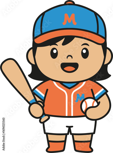 Cartoon Style Cute Girl Baseball Player Character Illustration Design