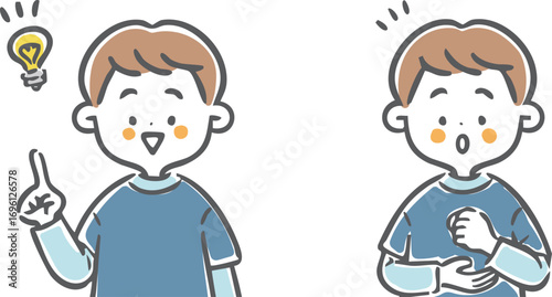 納得理解する男の子　上半身　ベクター
