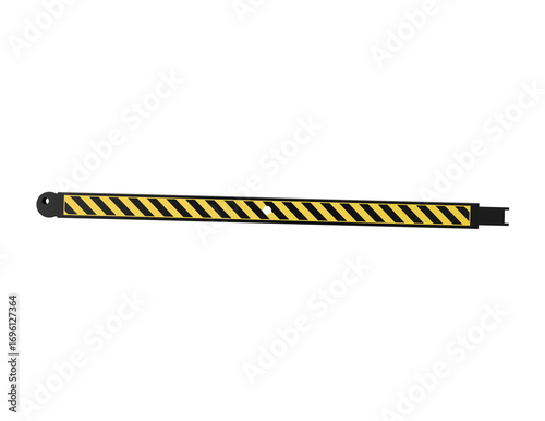 3D Render: Silver and Black Barrier Arm with Yellow Caution Stripes. Isolated Access Control, Parking Gate, Security Barrier for Restricted Entry and Road Safety, Traffic Management and Hazard Warning