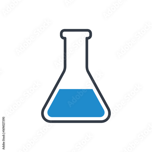 A simple illustration of a laboratory flask containing blue liquid.