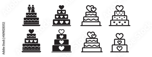 set of black and white wedding cake icons
