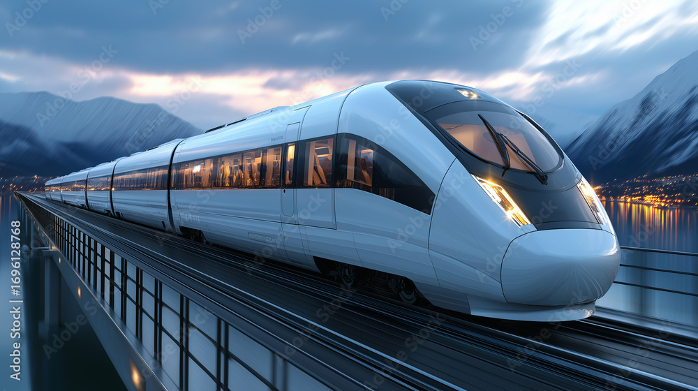 Fototapeta premium Modern high speed train on bridge public transportat