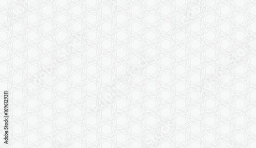 Subtle geometric pattern featuring interlocking hexagons and lines in a light, almost white, color scheme, creating a delicate and repeating design.