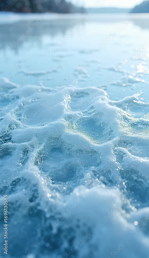 Obraz premium Frozen lake surface with natural ice cracks