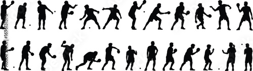 Vector Silhouette Collection of Table Tennis Players in Various Action Poses Isolated on White Background for Sports and Motion Concepts