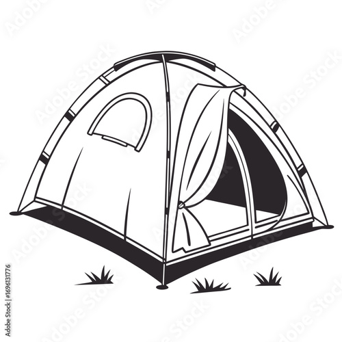 Outline sketch of a tourist dome tent for camping and hiking adventure