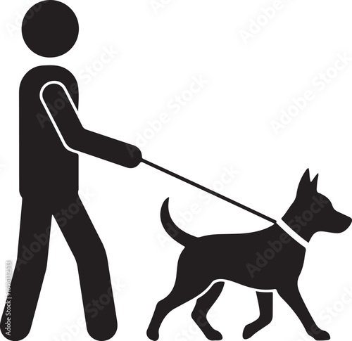 A clear silhouette depicts a person walking a dog on a leash. This simple image conveys a common outdoor activity enjoyed by many pet owners.