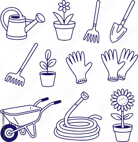 Gardening Tools and Plants. A Lovely Collection of Illustrations