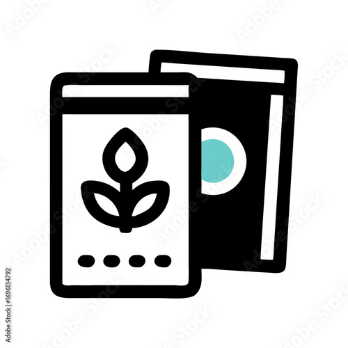 Seed packets icon in flat style with green leaf symbol