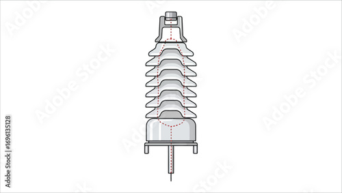 Detailed technical illustration of a high-voltage electrical insulator, showcasing its multi-skirt design crucial for safe power transmission and preventing leakage in overhead utility lines