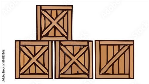 A pile of wooden cargo boxes used for shipping and storage. Flat vector illustration of stacked delivery crates for transportation and warehouse logistics concepts