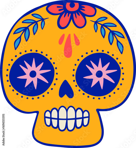 Hand-drawn Mexican Sugar Skull - Day of the Dead series