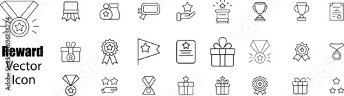 Reward Vector Icon Set with Trophy, Medal, Badge, Gift and Achievement Symbols